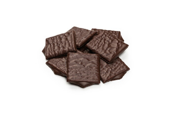 Dark chocolate candies isolated on white background.