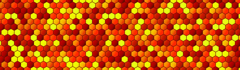 Horizontal banner with bright honeycombs. Background of hexagonal shapes 