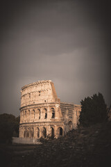 Colosseum in Rome shot from an unusual angle with a analog film edit