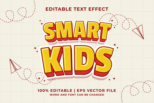 Editable text effect - Smart Kids 3d Cartoon template style premium vector