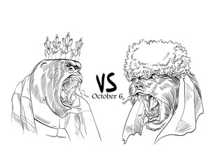 Monkey vs bear. Versus letters fight backgrounds comics style design. Vector illustration