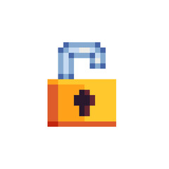 Lock icon. Pixel art flat style. Design of websites and mobile apps. 8-bit. Game assets. Retro video game sprite. Isolated abstract vector illustration. 