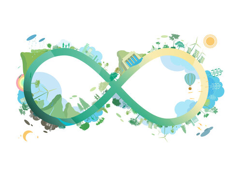 ESG and ECO friendly community with Unlimited symbol shows by the green environmental its suit to add words inside about ESG - Environmental, Social, and Governance vector illustration graphic EPS 10