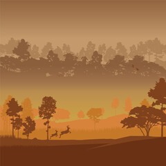 Forest silhouettes vector background, Natural vector illustration.
