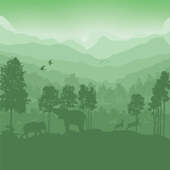 Naklejka na ściany i meble Forest silhouettes vector background, Natural vector illustration.