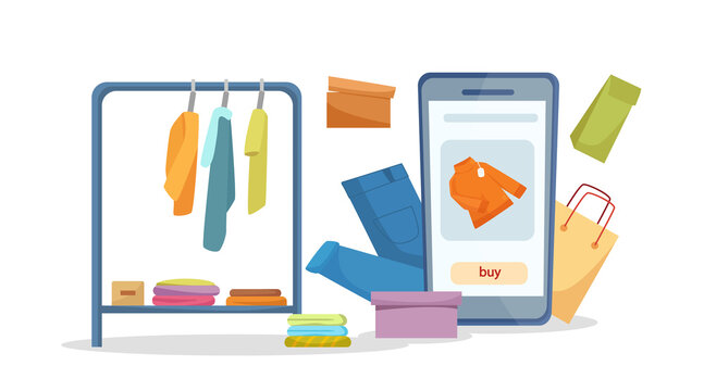 Shopping app, mobile apps, e-shop and e-commerce concept. Vector illustration for poster, banner, flyer and presentation. Vector cartoon.