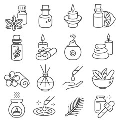 Collection monochrome simple oils and aromatherapy line icon vector illustration - obrazy, fototapety, plakaty