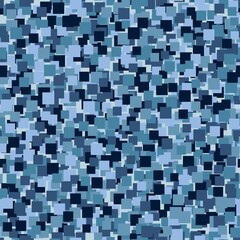 Abstract seamless pattern with blue colored chaotic squares on dark