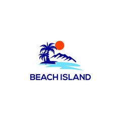 Beach Island Logo Design Concept Vector