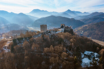 Aerial view to beautiful Celje castle in Slovenia