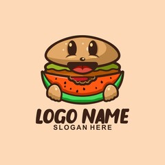 burger eating watermelon logo design