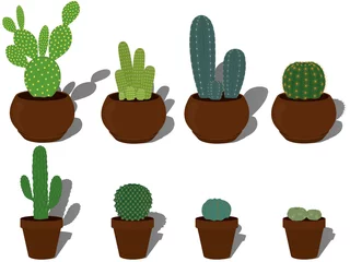 Gartenposter Kaktus im Topf Kakteenartensammlung in Terrakotta-Blumentöpfen, Vektorgrafik
