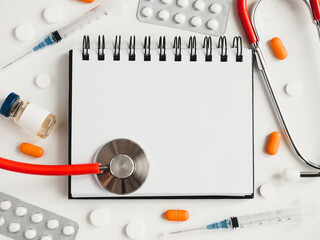 Blank page of notepad and place for your congratulatory inscription. Happy Doctor's Day. Closeup....