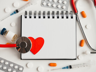 Blank page of notepad and place for your congratulatory inscription. Happy Doctor's Day. Closeup....