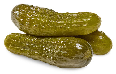 marinated pickled cucumbers isolated on white background. Clipping path and full depth of field