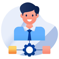 Avatar with gear, flat design icon of manager

