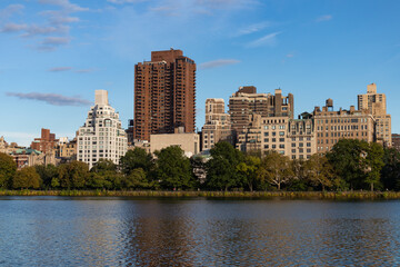 Fototapeta na wymiar Upper East Side Skyline and the Central Park Reservoir in New York City