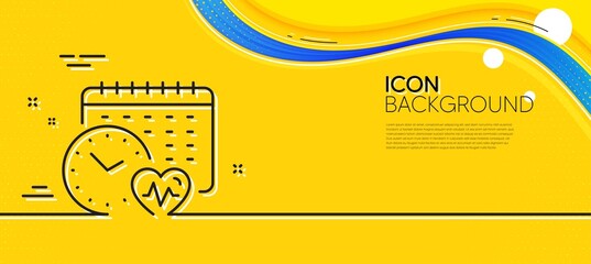 Naklejka na ściany i meble Cardio training calendar line icon. Abstract yellow background. Fat burning time sign. Gym fit heartbeat symbol. Minimal cardio calendar line icon. Wave banner concept. Vector