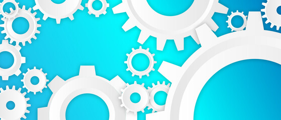 White Hexagon Structure Gears Header on blue background