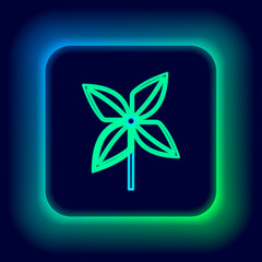 Glowing neon line Pinwheel icon isolated on black background. Windmill toy icon. Colorful outline concept. Vector