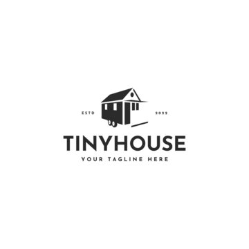Minimalist tiny house trailer logo vector design template