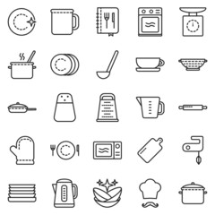 Cooking vector outline icon set . Collection vector illustration tool for kitchen on white background. Isolated outline illustration icon set of cooking for web design.