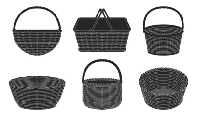 Wicker basket vector black set icon. Vector illustration basketry on white background. Isolated black set icon wicker basket .