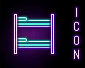 Glowing neon line Bunk bed icon isolated on black background. Colorful outline concept. Vector