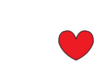 Red heart with black contour on white background