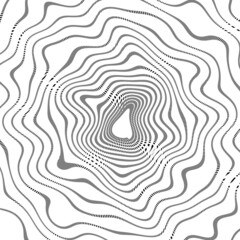 An abstract illustration of groovy, wavy spiral gray lines on a white background