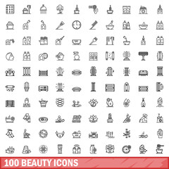 100 beauty icons set. Outline illustration of 100 beauty icons vector set isolated on white background