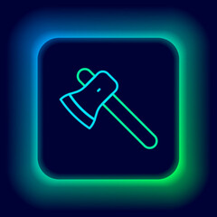 Glowing neon line Wooden axe icon isolated on black background. Lumberjack axe. Colorful outline concept. Vector