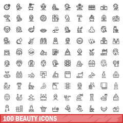 100 beauty icons set. Outline illustration of 100 beauty icons vector set isolated on white background