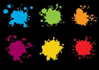 Abstract vector splatter color set on black color background design. illustration vector design.