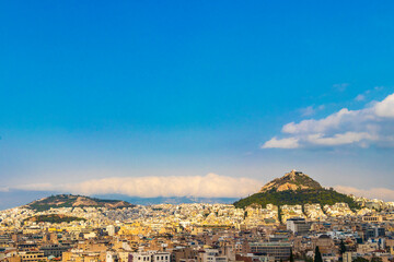 Obraz premium Likavittou Lykabettus and Holy Church of Saint Isidore Athens Greece.