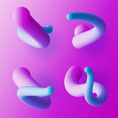 Abstract soft tubes in retro neon colors, liquid and fluid shapes, gel worms, vector illustration