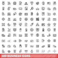 100 business icons set. Outline illustration of 100 business icons vector set isolated on white background