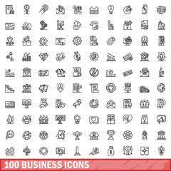 100 business icons set. Outline illustration of 100 business icons vector set isolated on white background