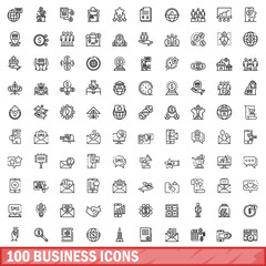 100 business icons set. Outline illustration of 100 business icons vector set isolated on white background