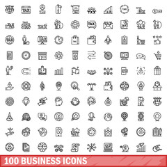 100 business icons set. Outline illustration of 100 business icons vector set isolated on white background