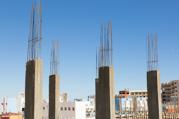 reinforced concrete columns, building construction, blue sky