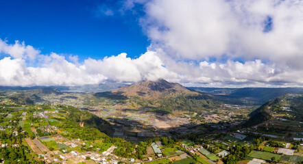 Dramatic aerial panorama of the Batur volcano near Kintamani in Bali central highlands in Indonesia © jakartatravel