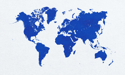 Blue World Map on paper background