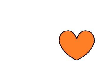 Orange heart with black contour on white background