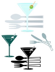 Icons for martini and silverware, with bonus variations