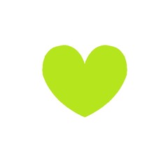 One green heart on white background in center