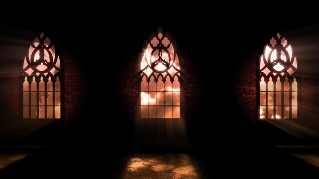 Mystical dark hall of castle, motion horror, mystical and Halloween style background