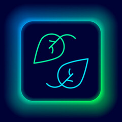 Glowing neon line Leaf icon isolated on black background. Leaves sign. Fresh natural product symbol. Colorful outline concept. Vector