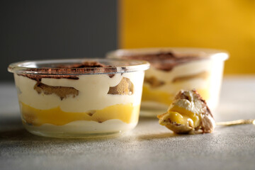 Tiramisu. Dessert with cream for breakfast. High quality photo