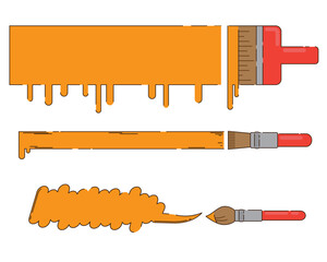 Design elements, brushes with traces of paint. Yellow space for text.